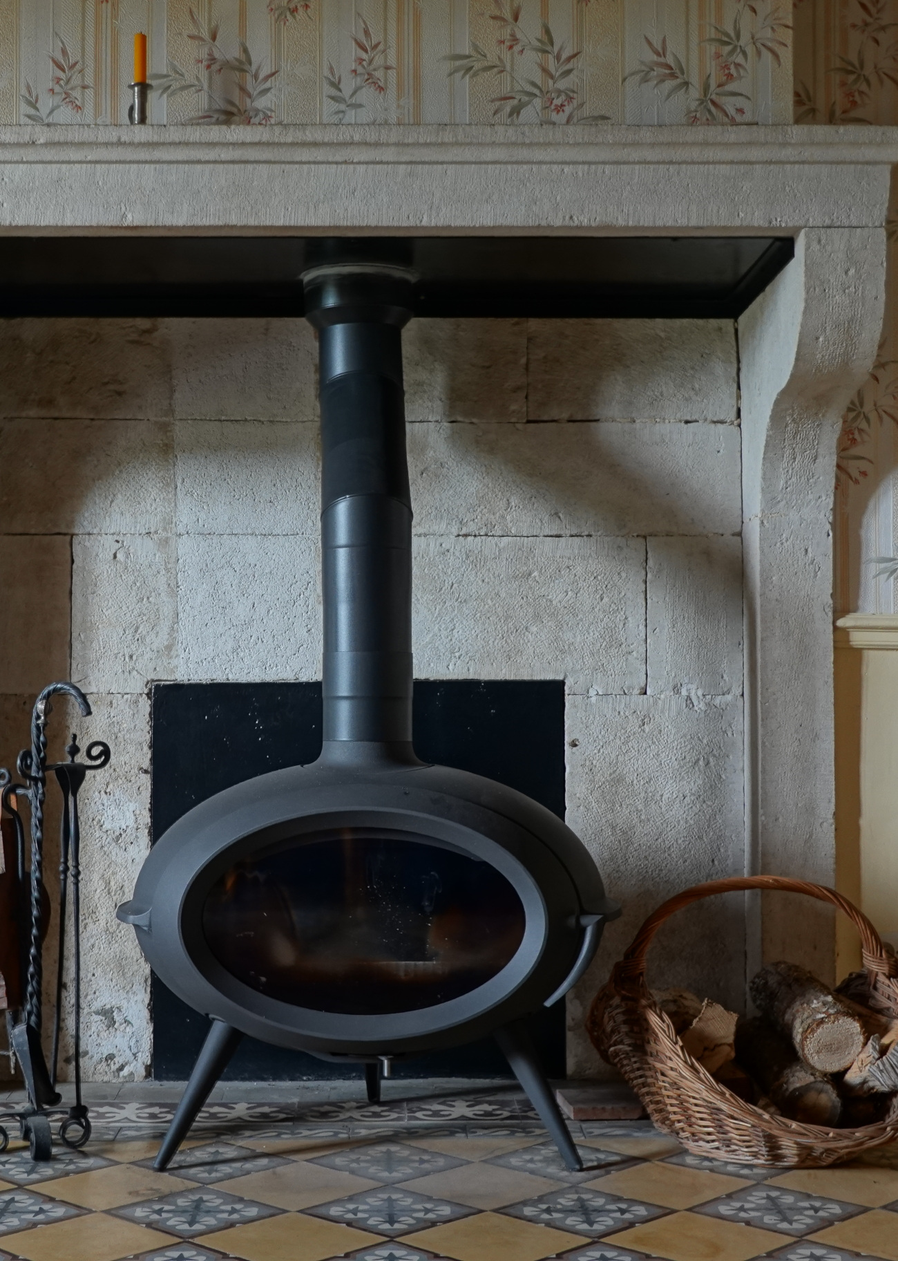 Wood-burning stove in the kitchen